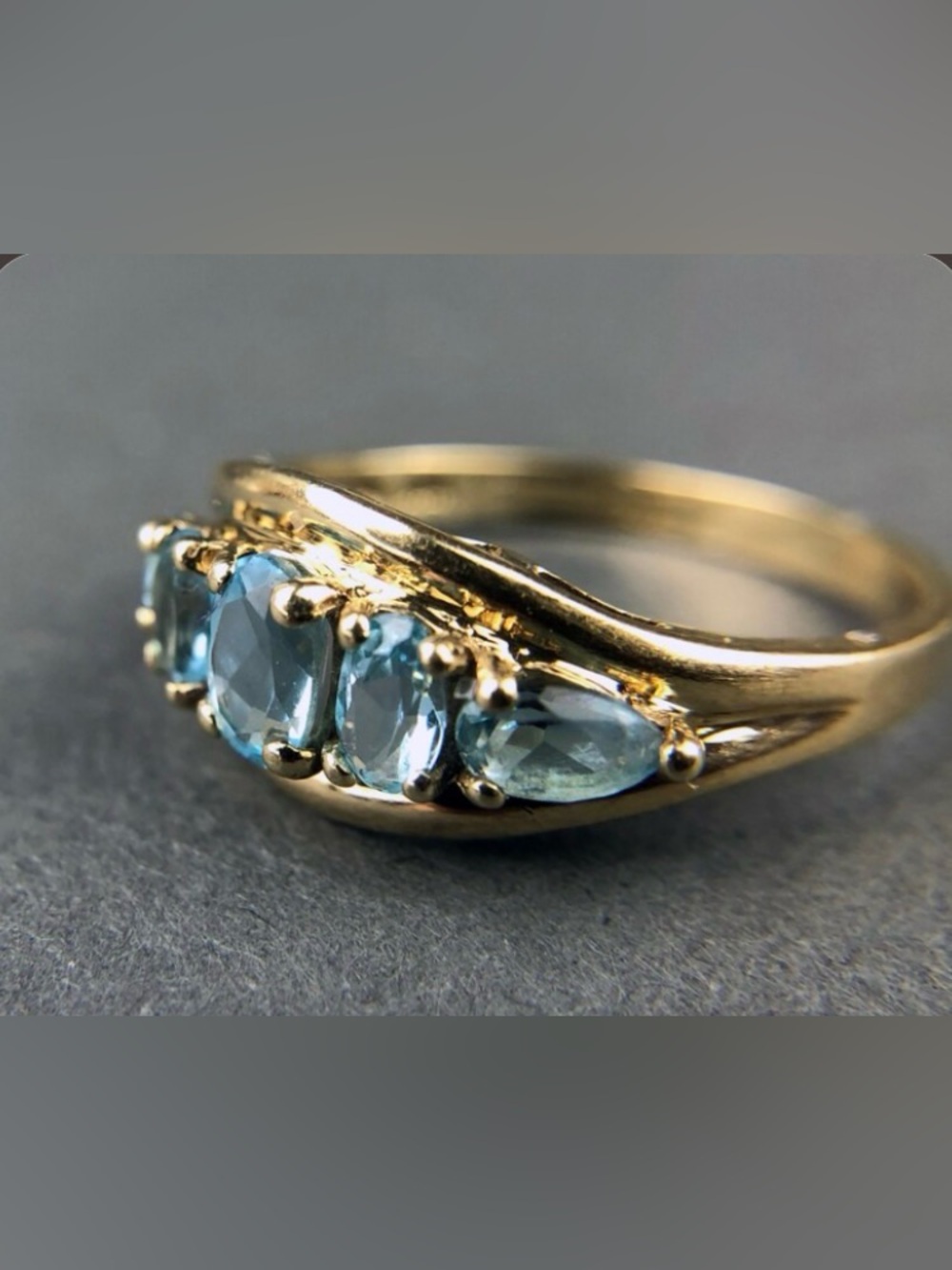 10K Gold Blue Topaz Five-Stone Ring